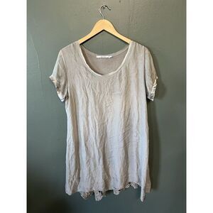 Nicole Italy XL Green Silk Floral Crochet Lace Shift Shirt Dress Anthropologie